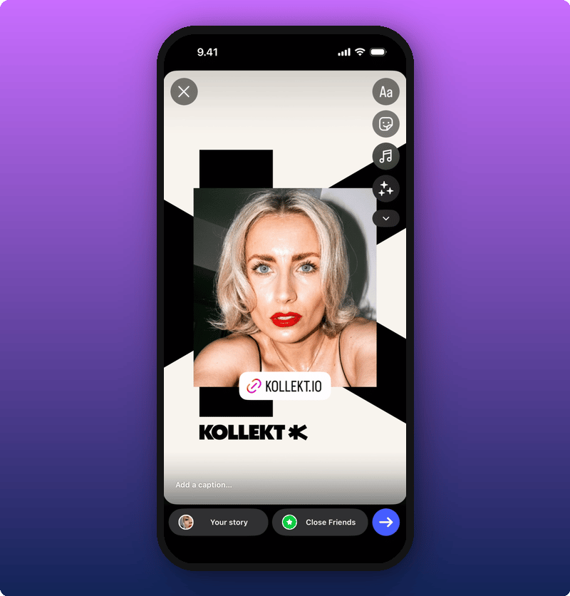 The finished Instagram Story with the Kollekt card and link sticker