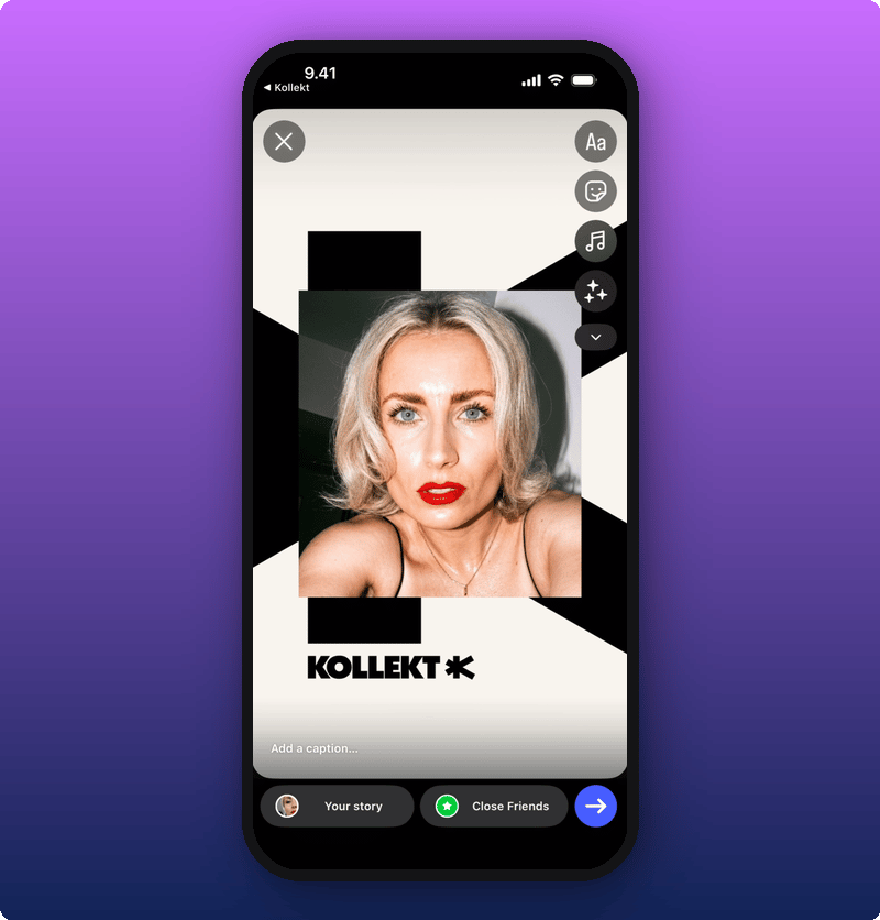 The Kollekt card in the Instagram Stories editor