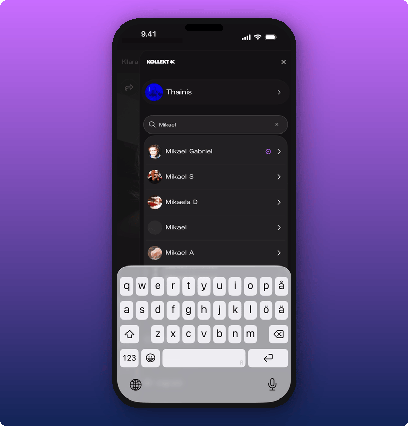 Side menu search showing artist results