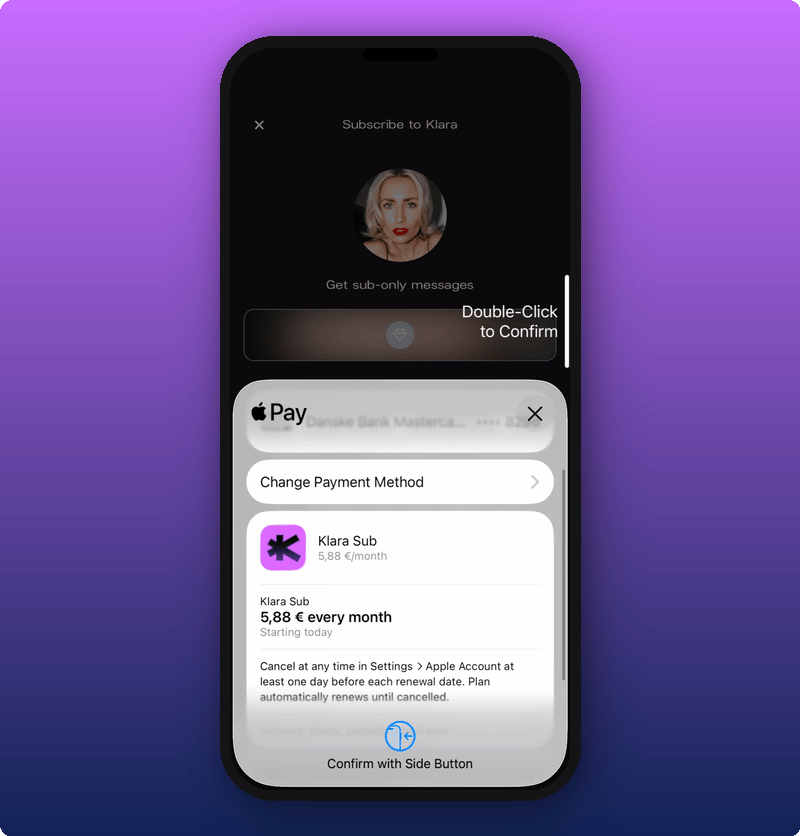 Apple Pay confirming the subscription