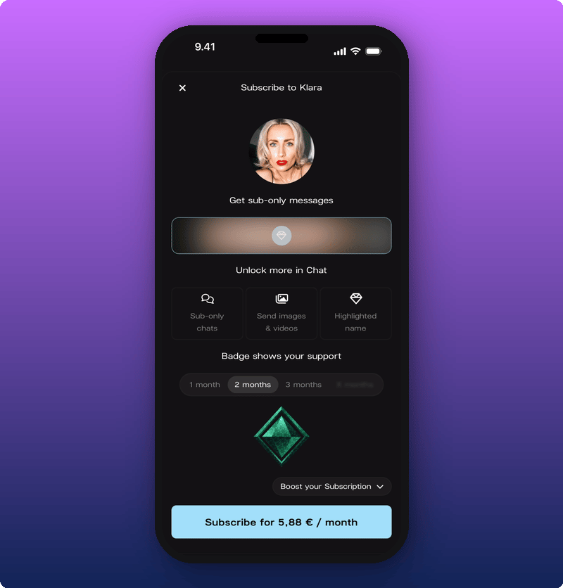 Subscribe screen with the 2-month tab selected