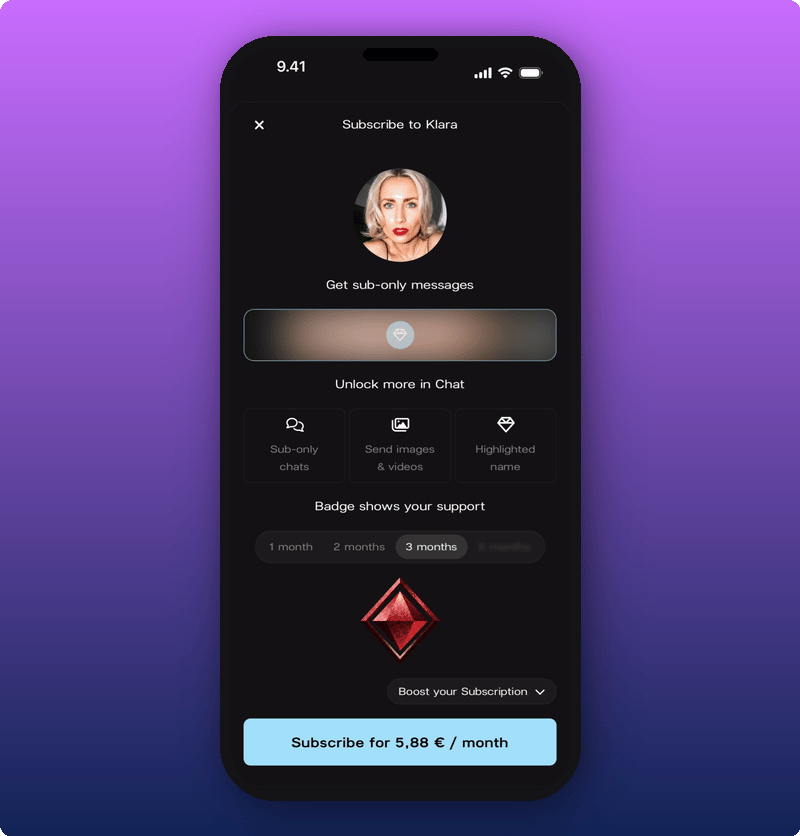 Subscribe screen with the 3-month tab selected