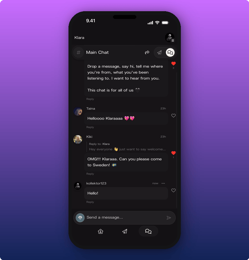 Main Chat after joining, with the message box at the bottom