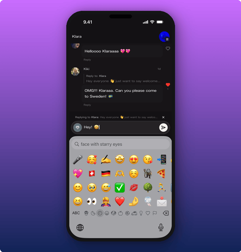 Replying to a message with the reply bar showing