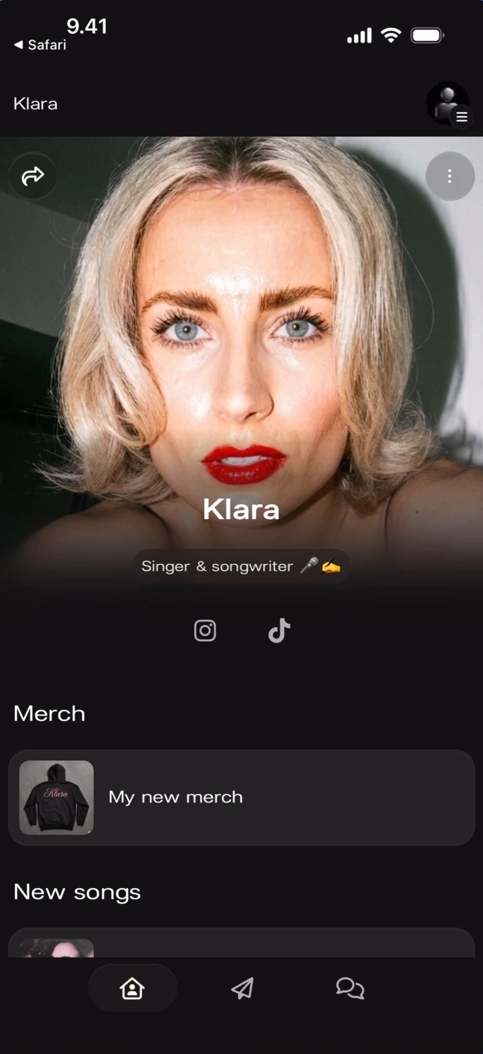 Artist page top section