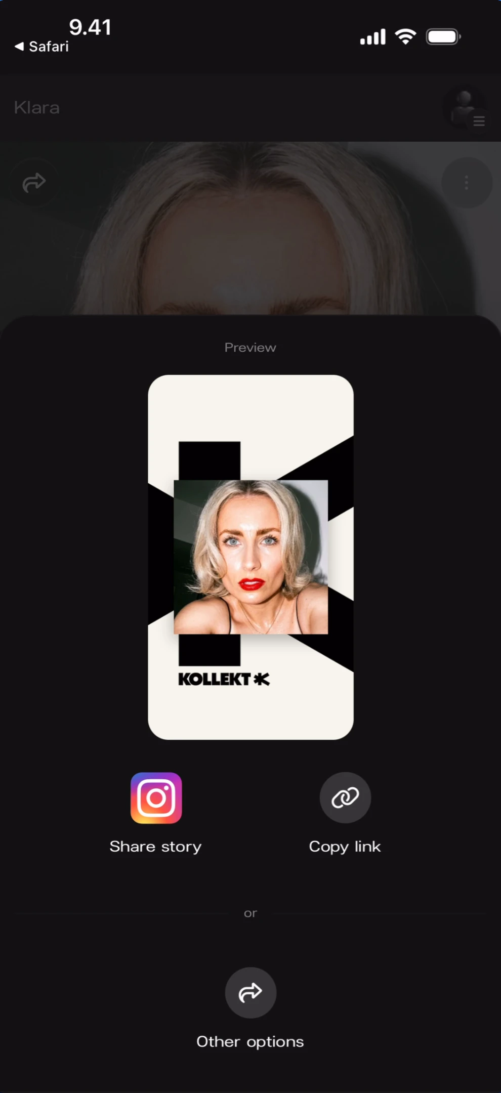 Share sheet from artist page