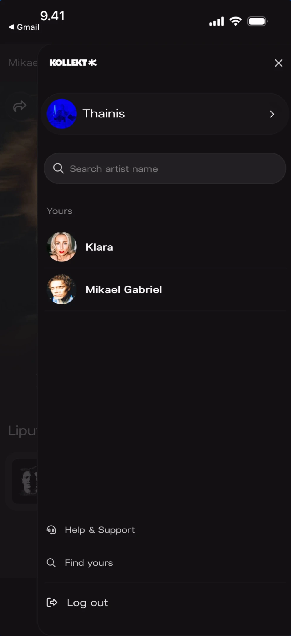 Side menu with multiple artists