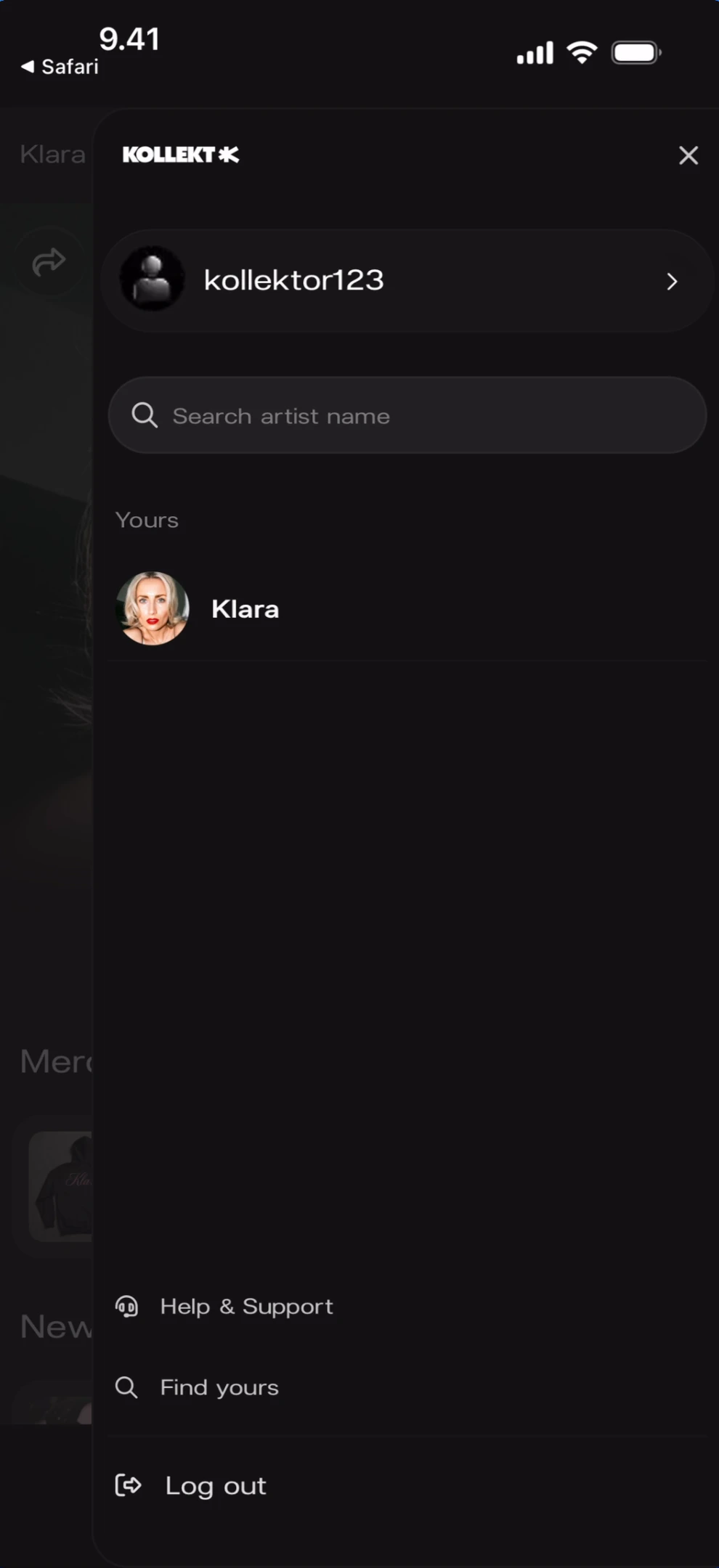 Side menu with one artist