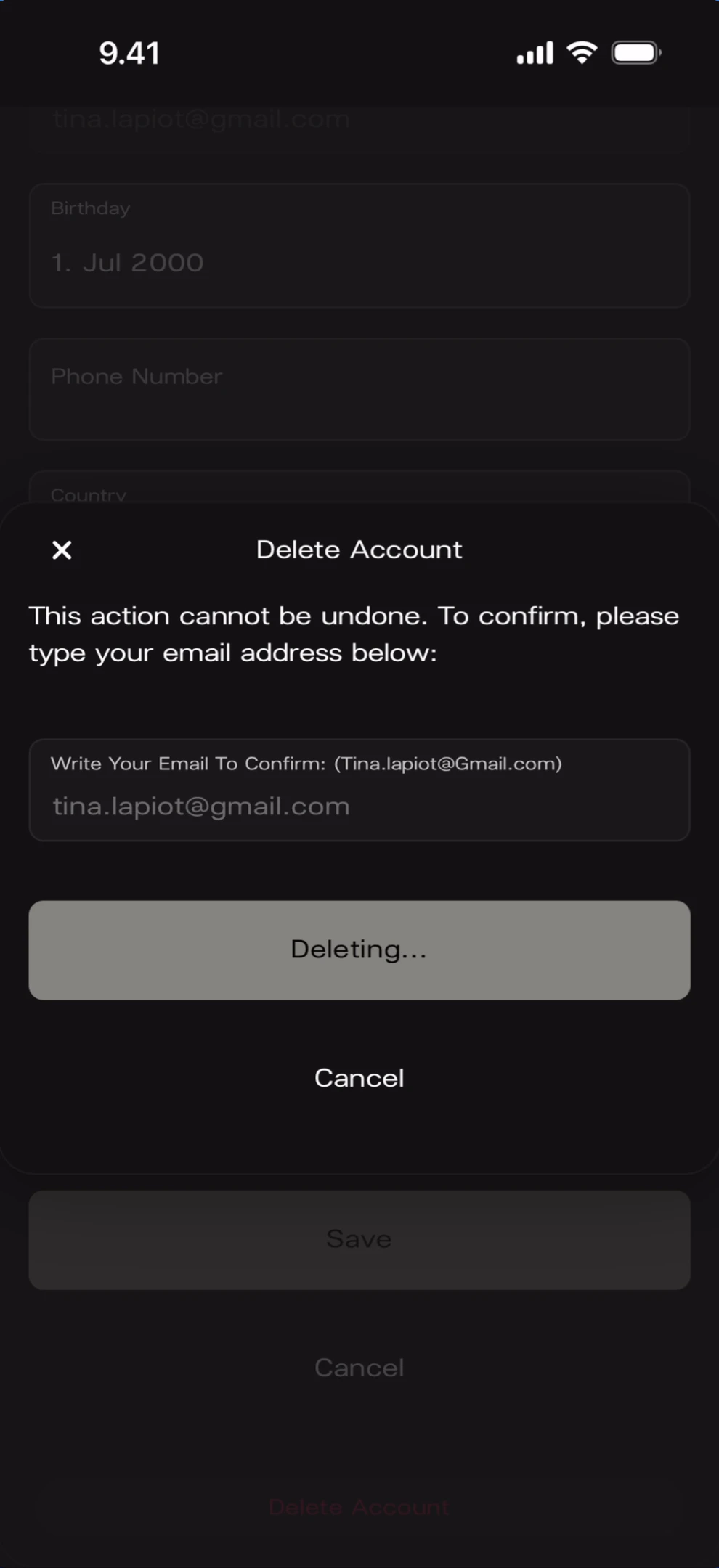 Account deletion in progress