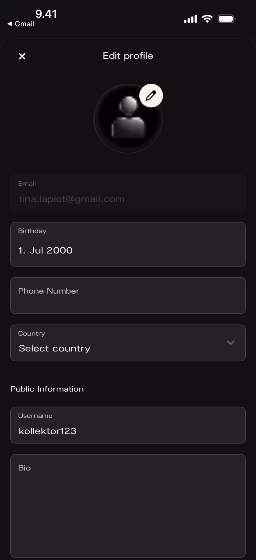 Edit profile — default state