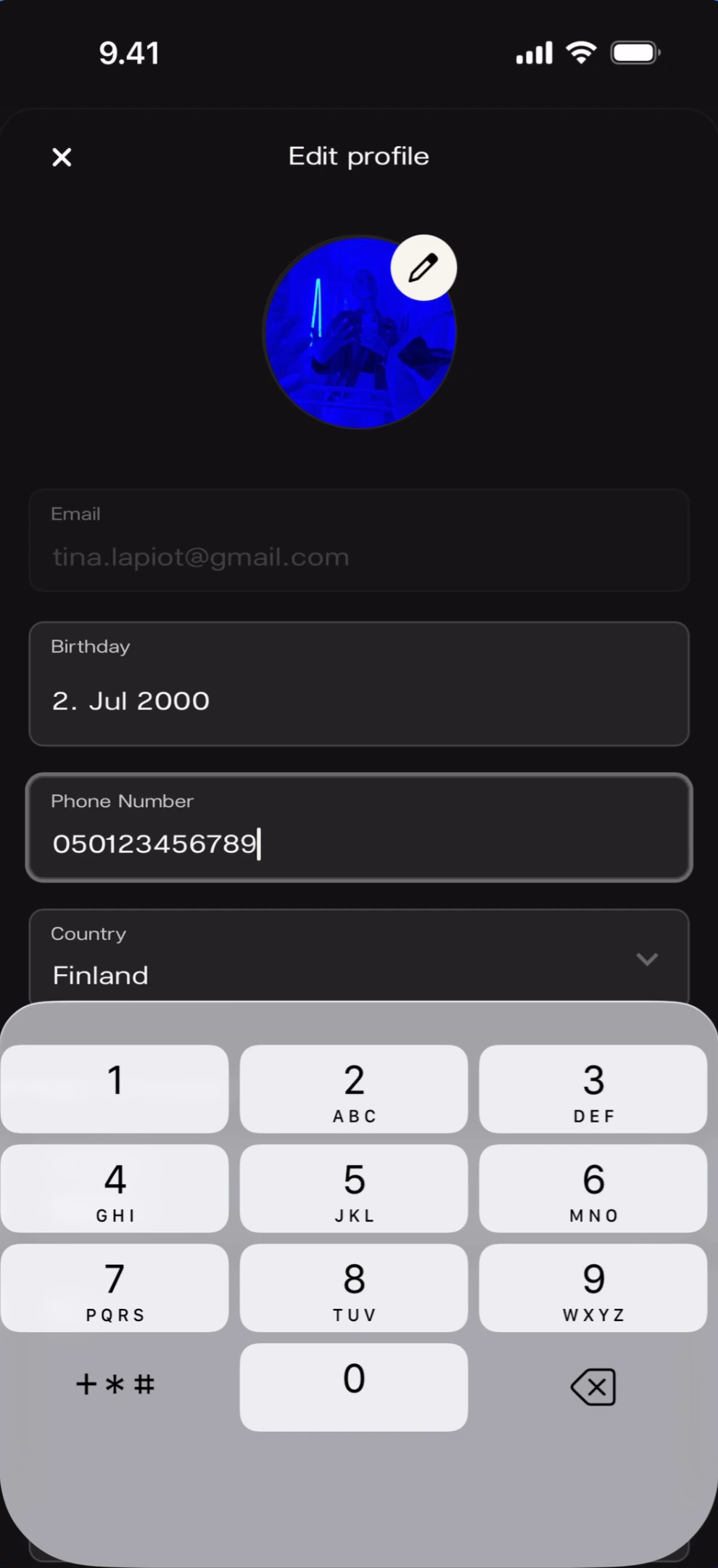 Typing a phone number