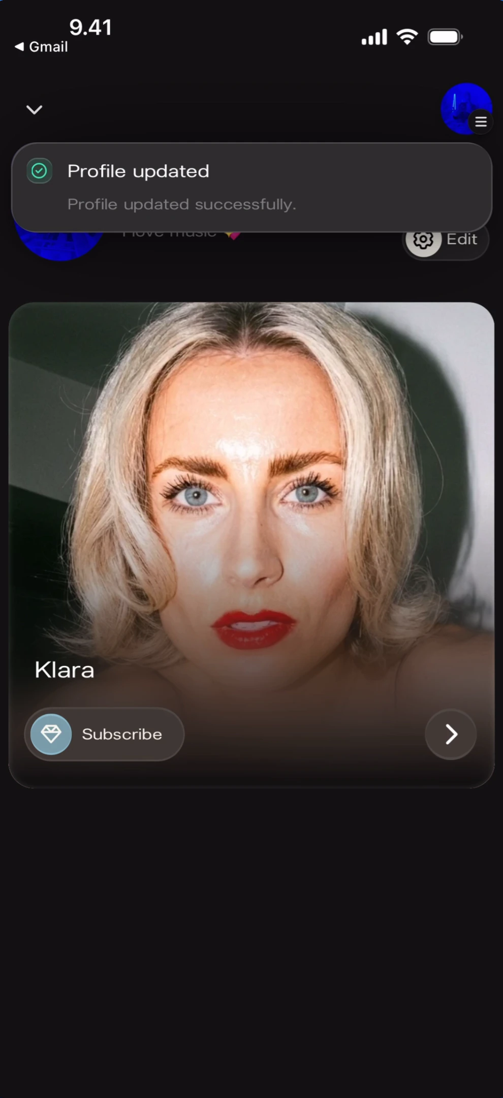 Profile updated toast