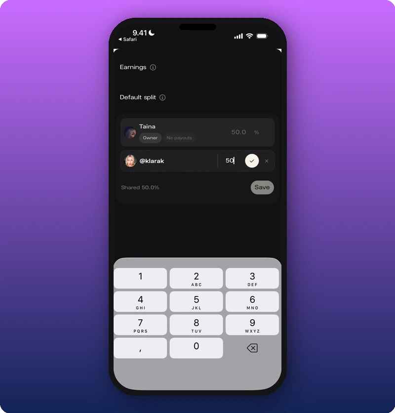 Entering split percentage