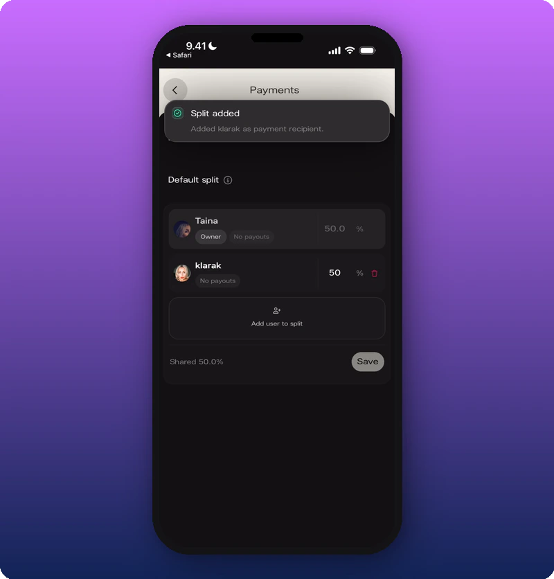 Split added confirmation