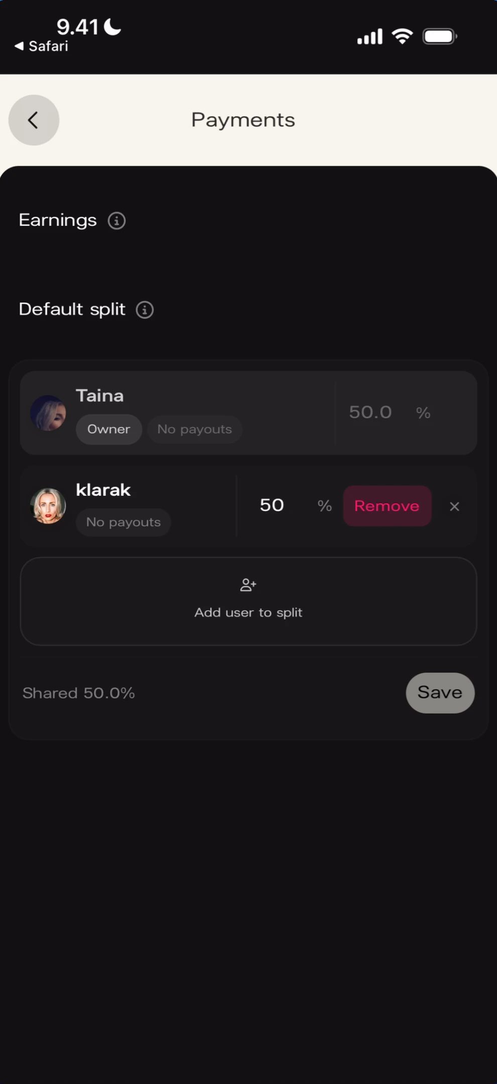 Split editing with Remove option