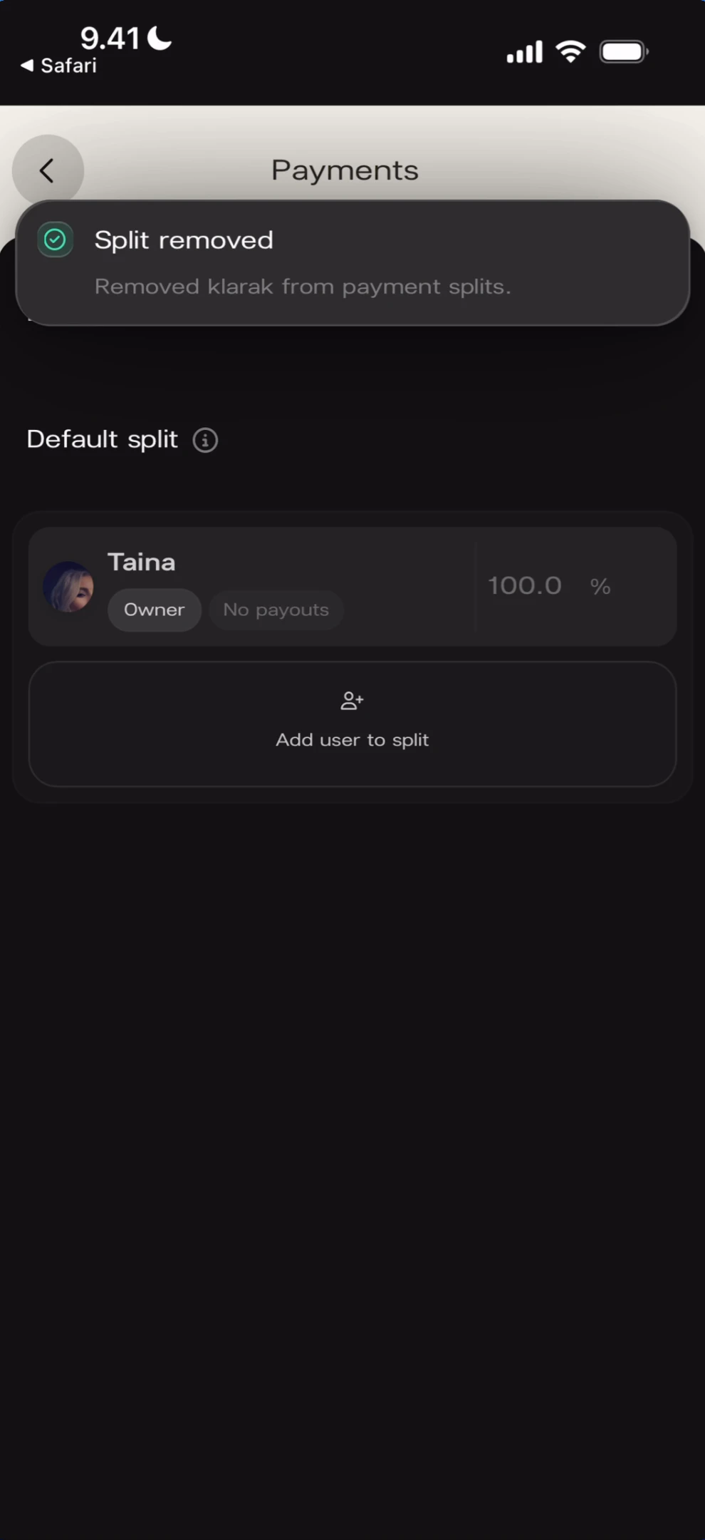 Split removed confirmation