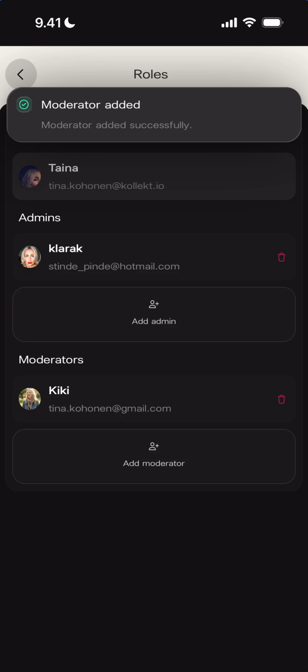 Remove moderator swipe action