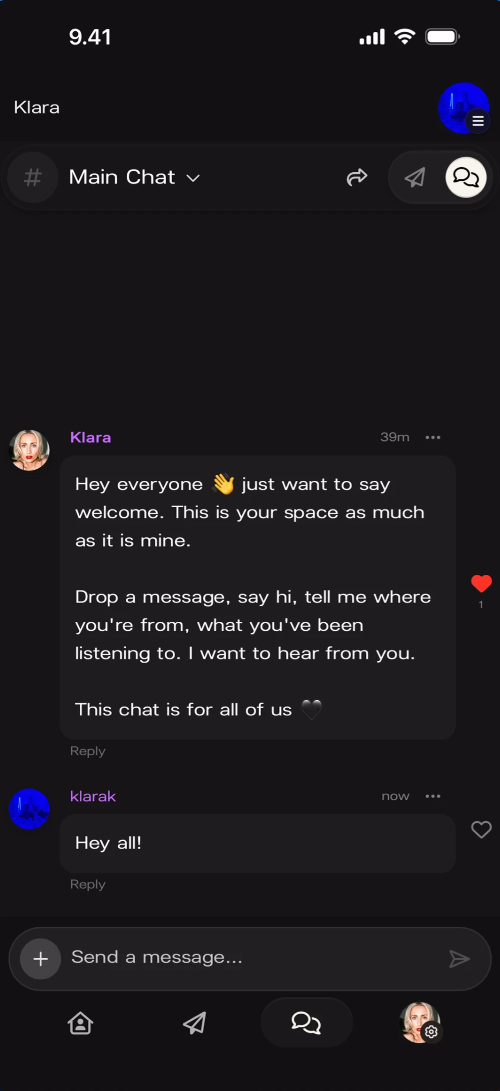 Heart reaction on a message