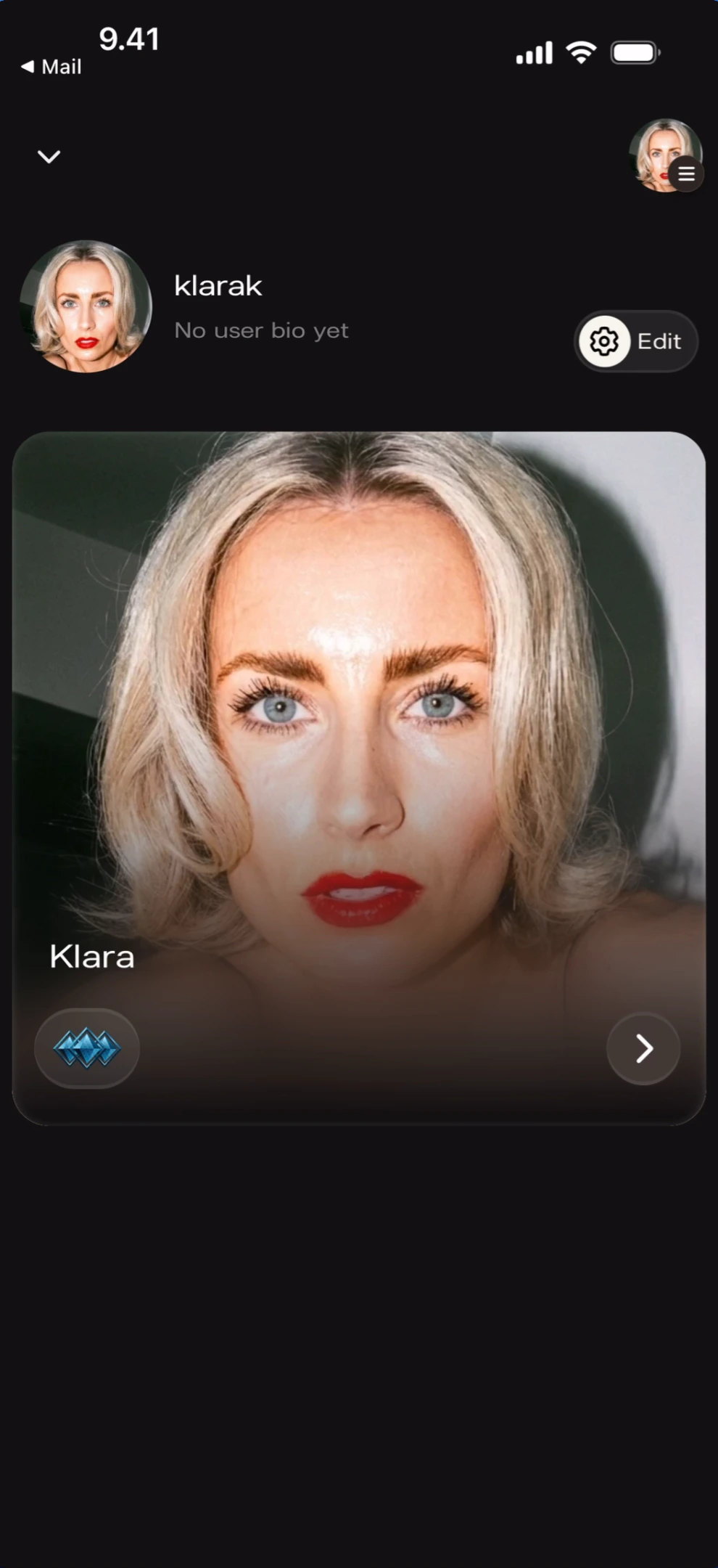 Profile overview with photo avatar