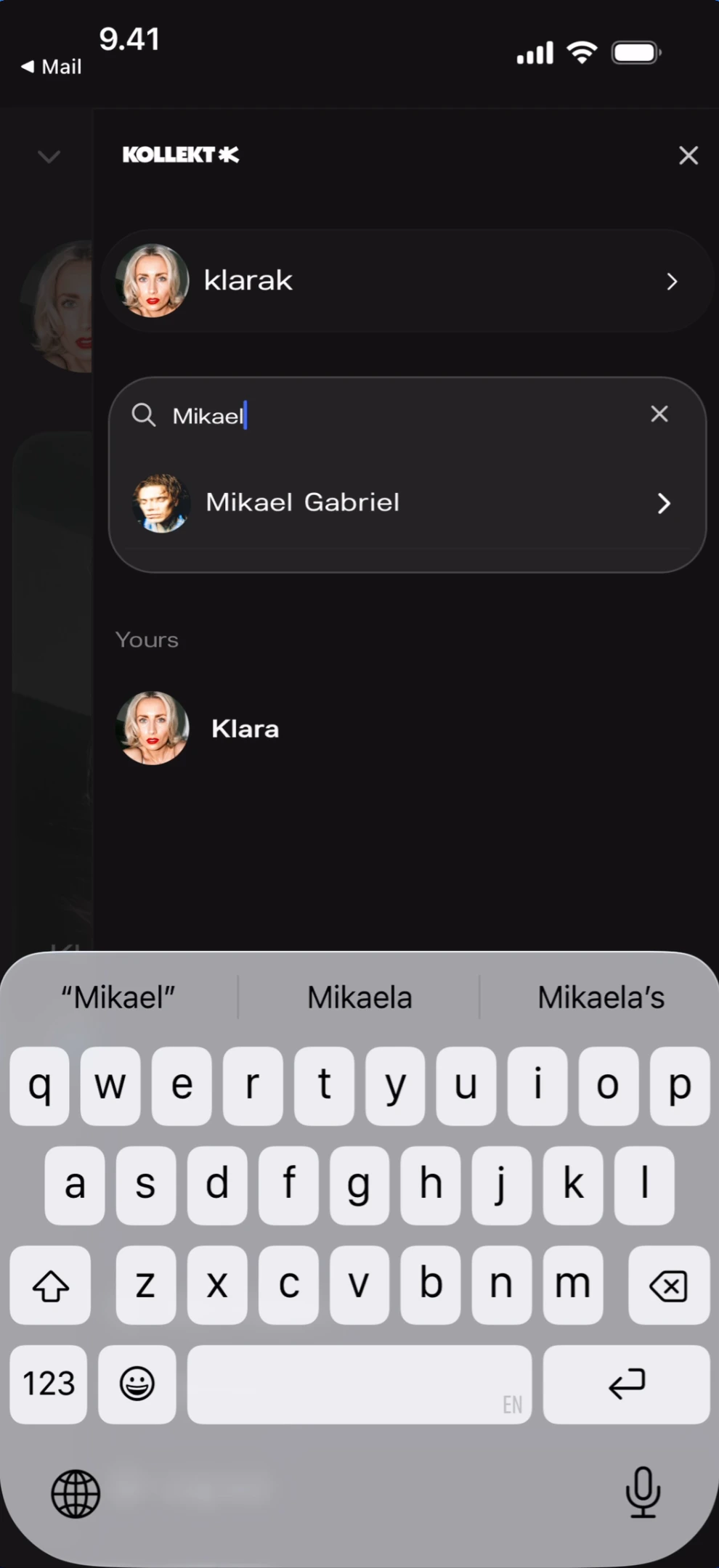 Sidebar with artist search results