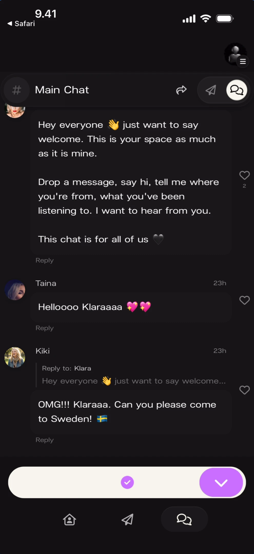 Chat feed before joining