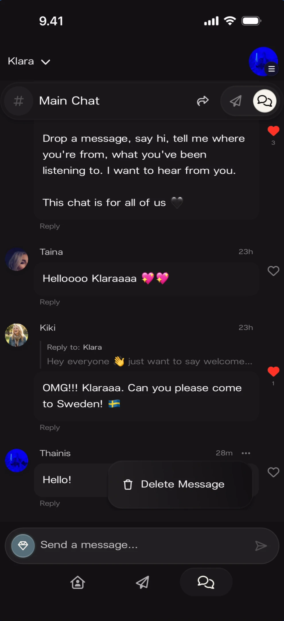 Delete own message popup
