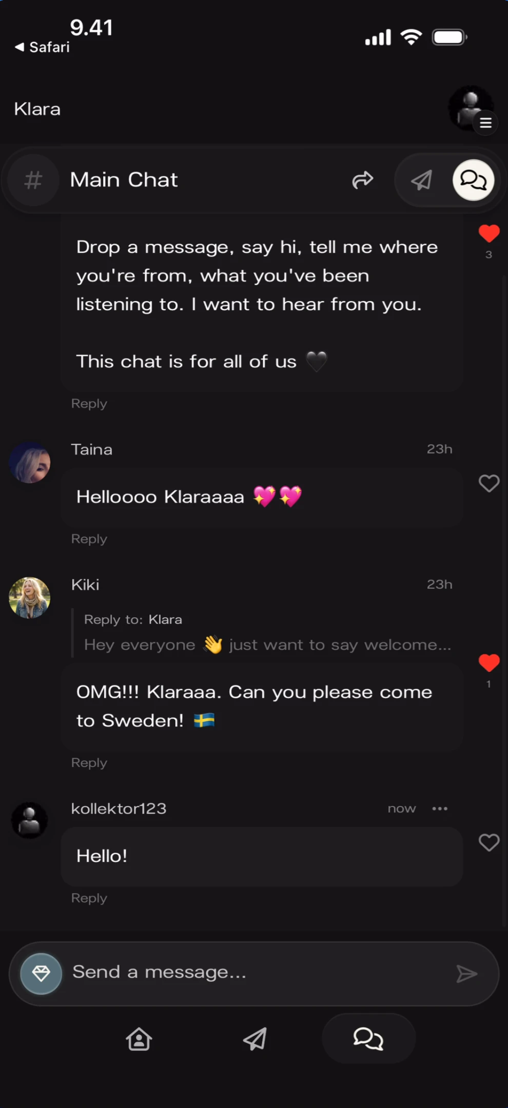 Chat feed after joining