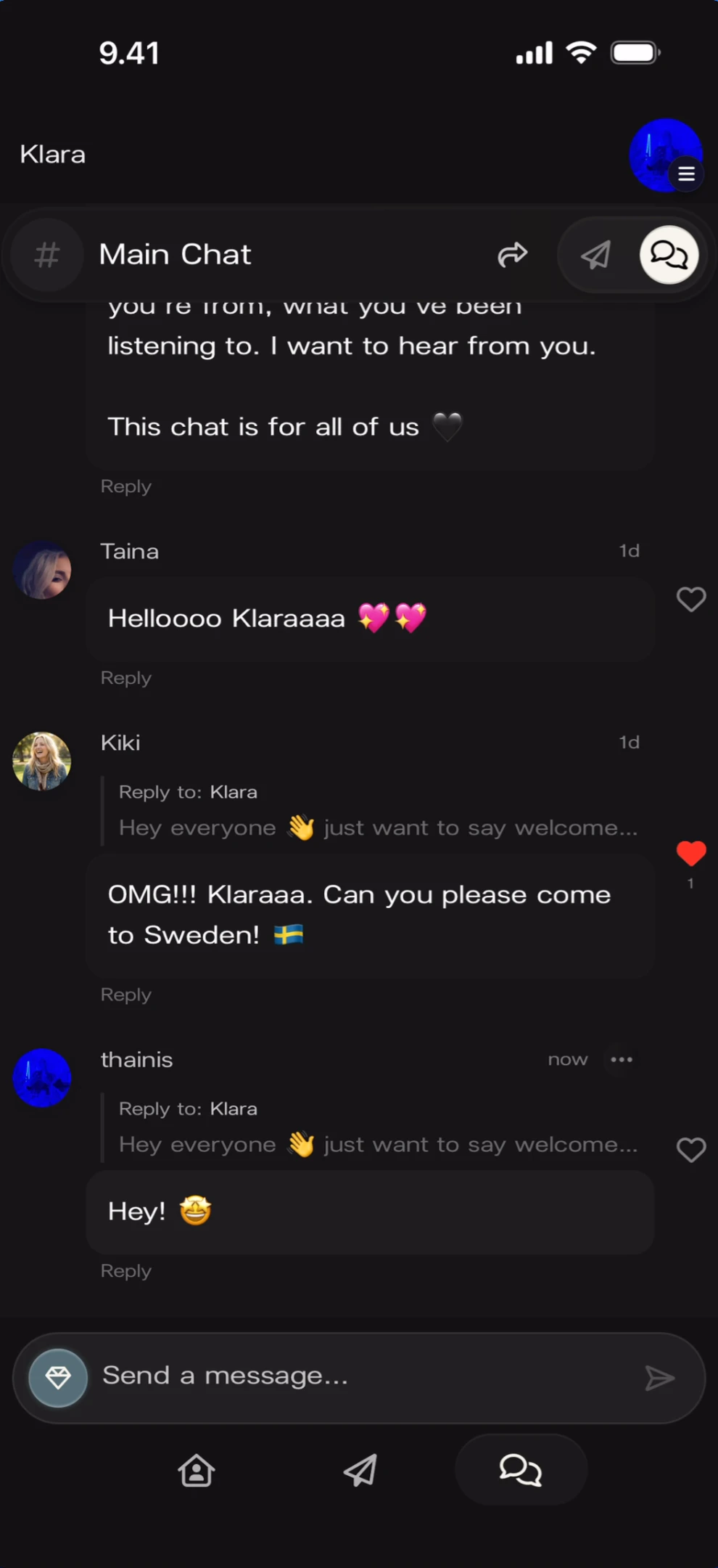 Heart reaction on a message