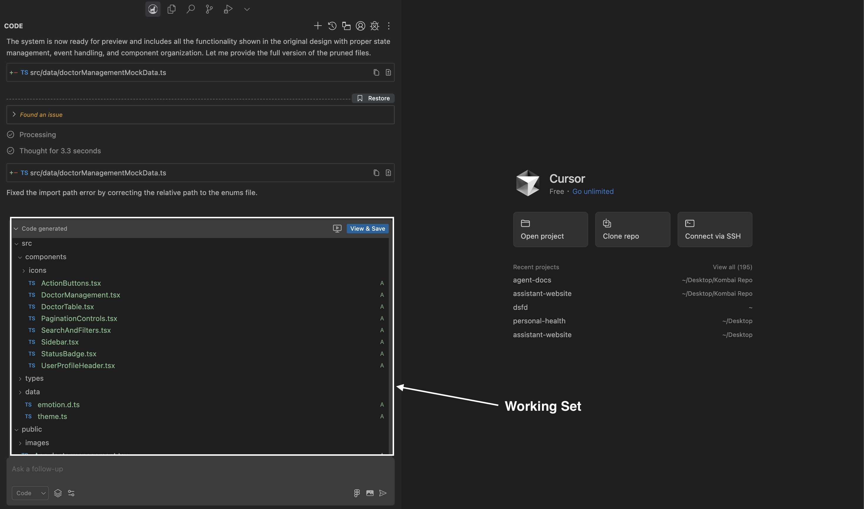 Working Set Screenshot