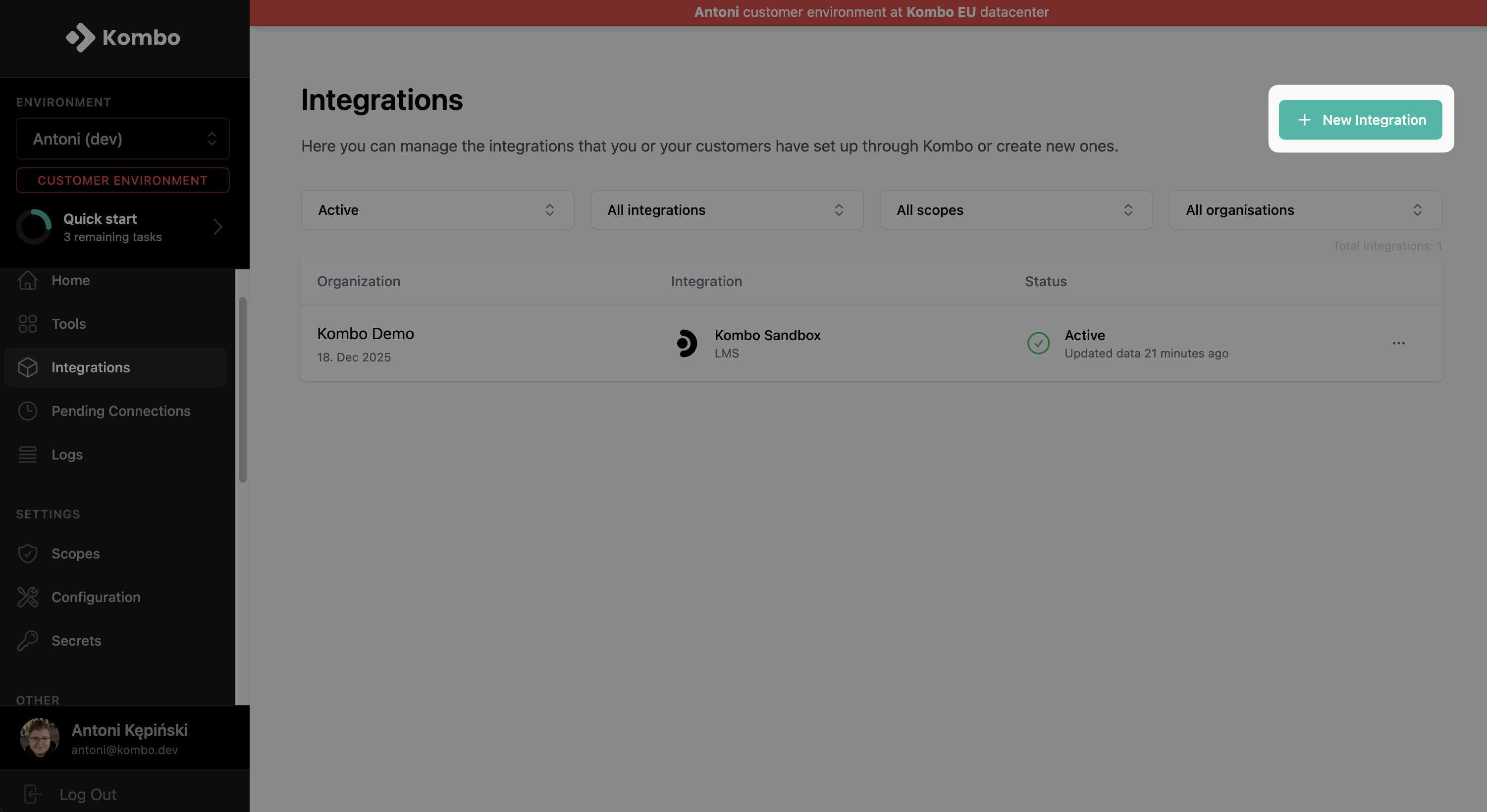 Create sandbox integration