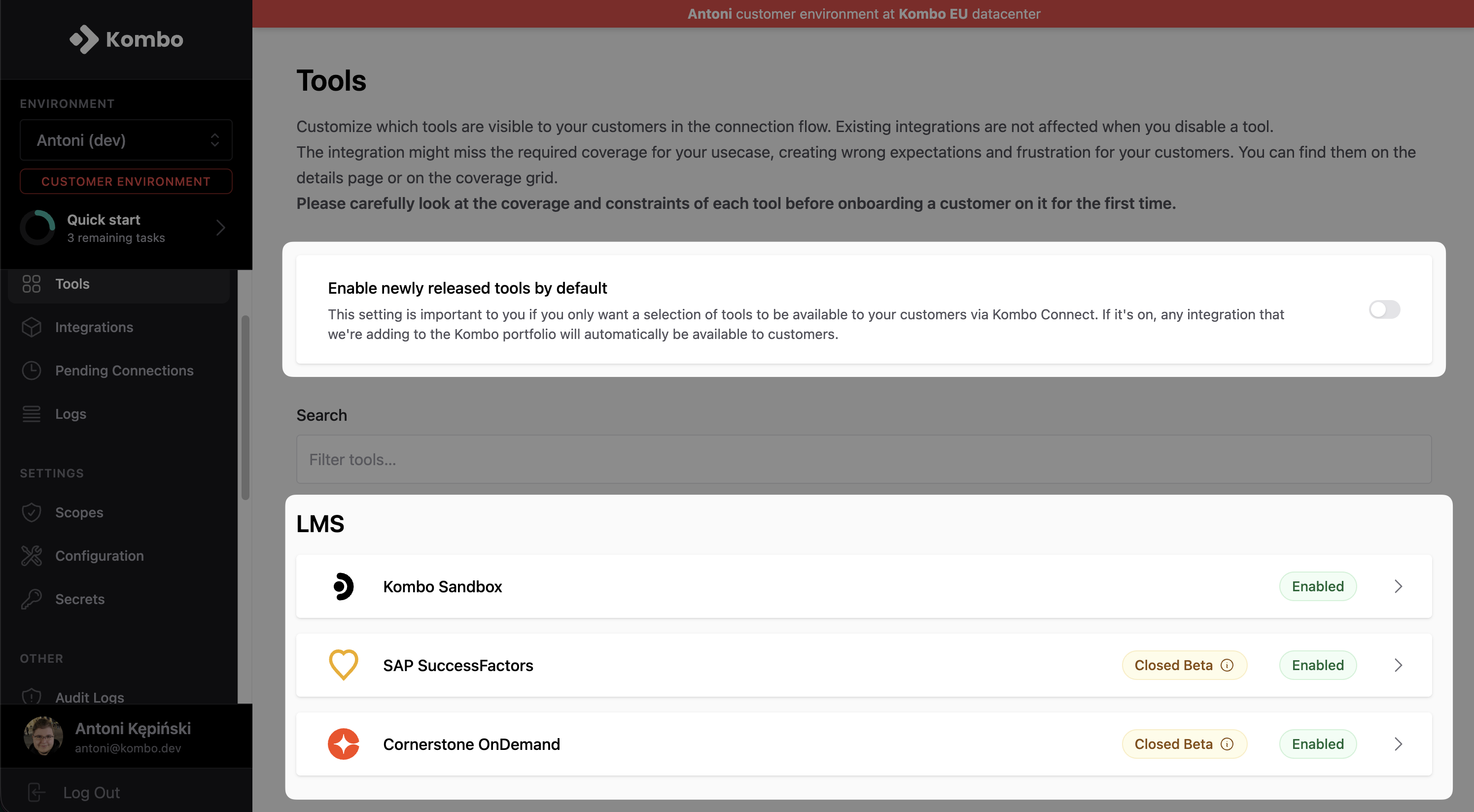 Integration configuration