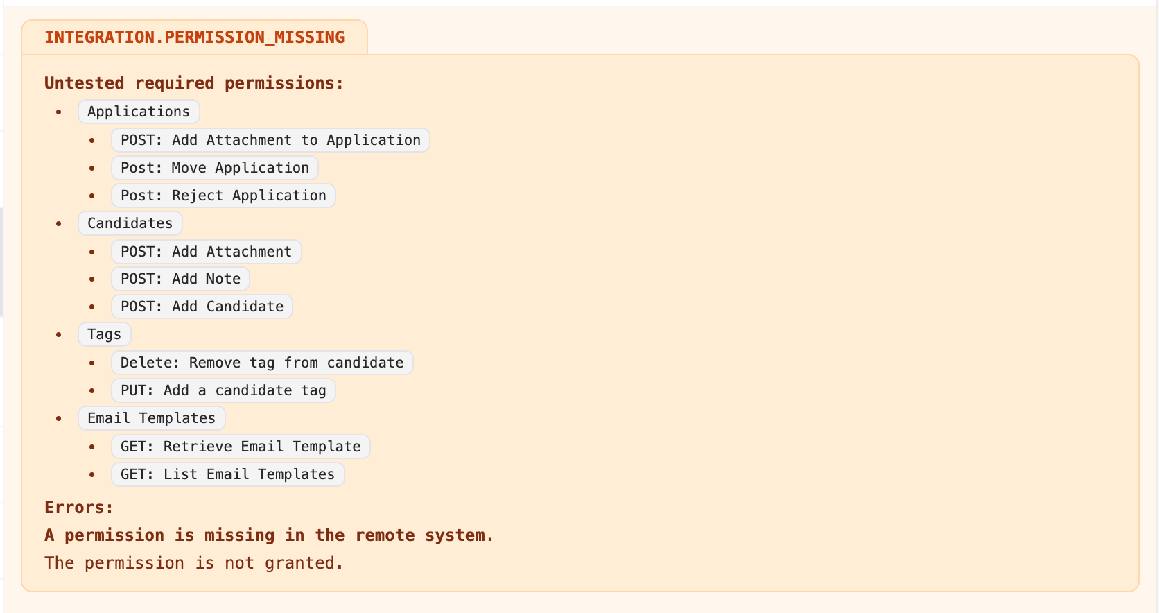 Missing permissions error