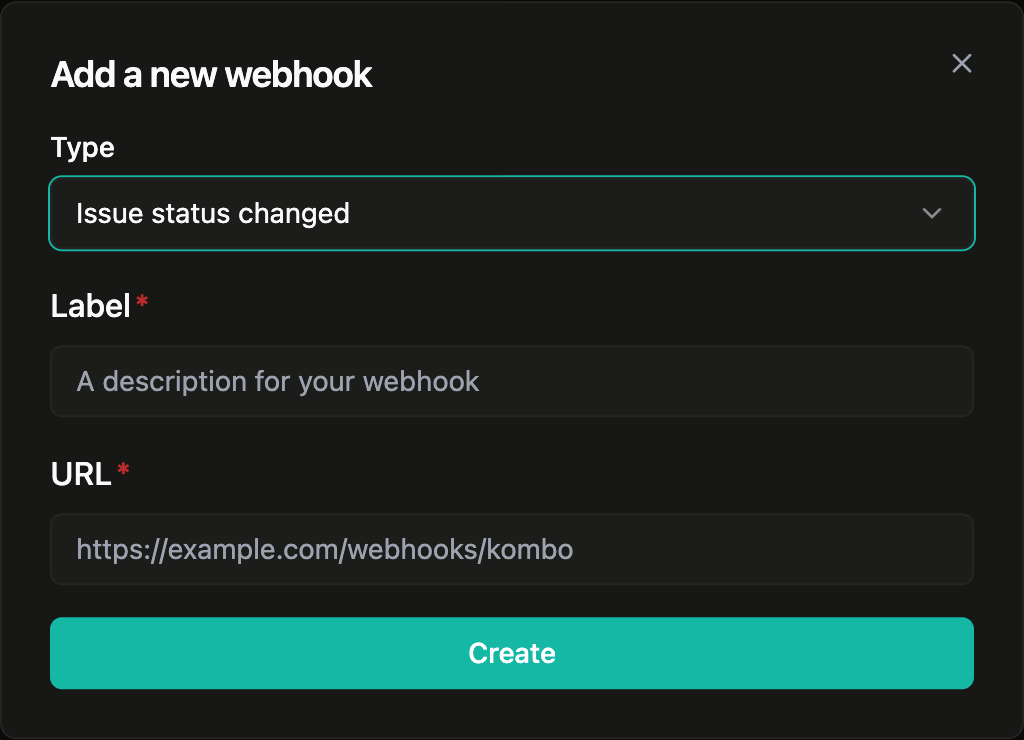 Issue status changed webhook
configuration