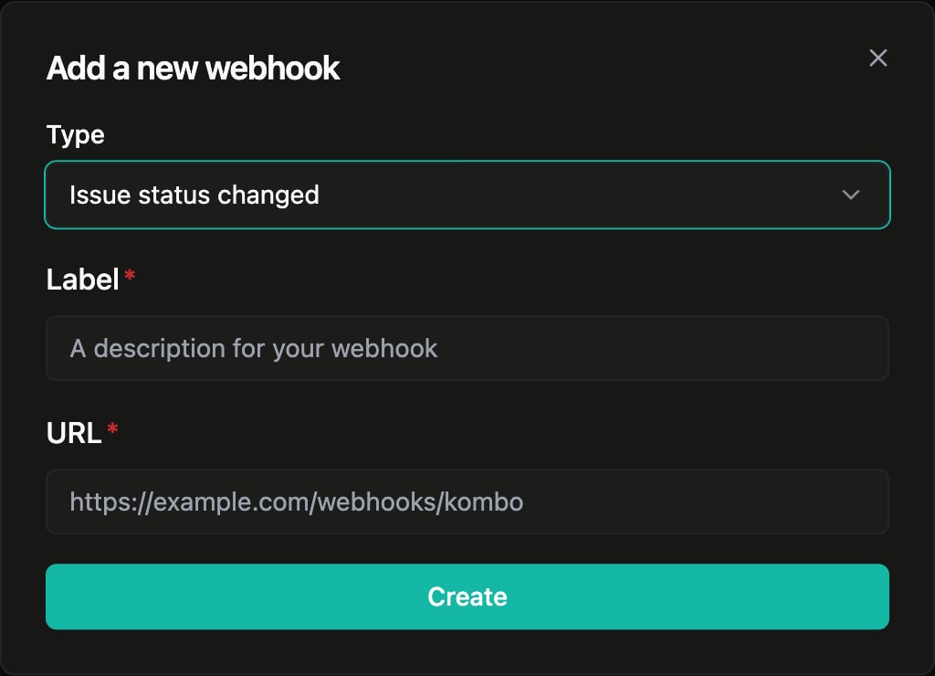 Issue status changed webhook
configuration