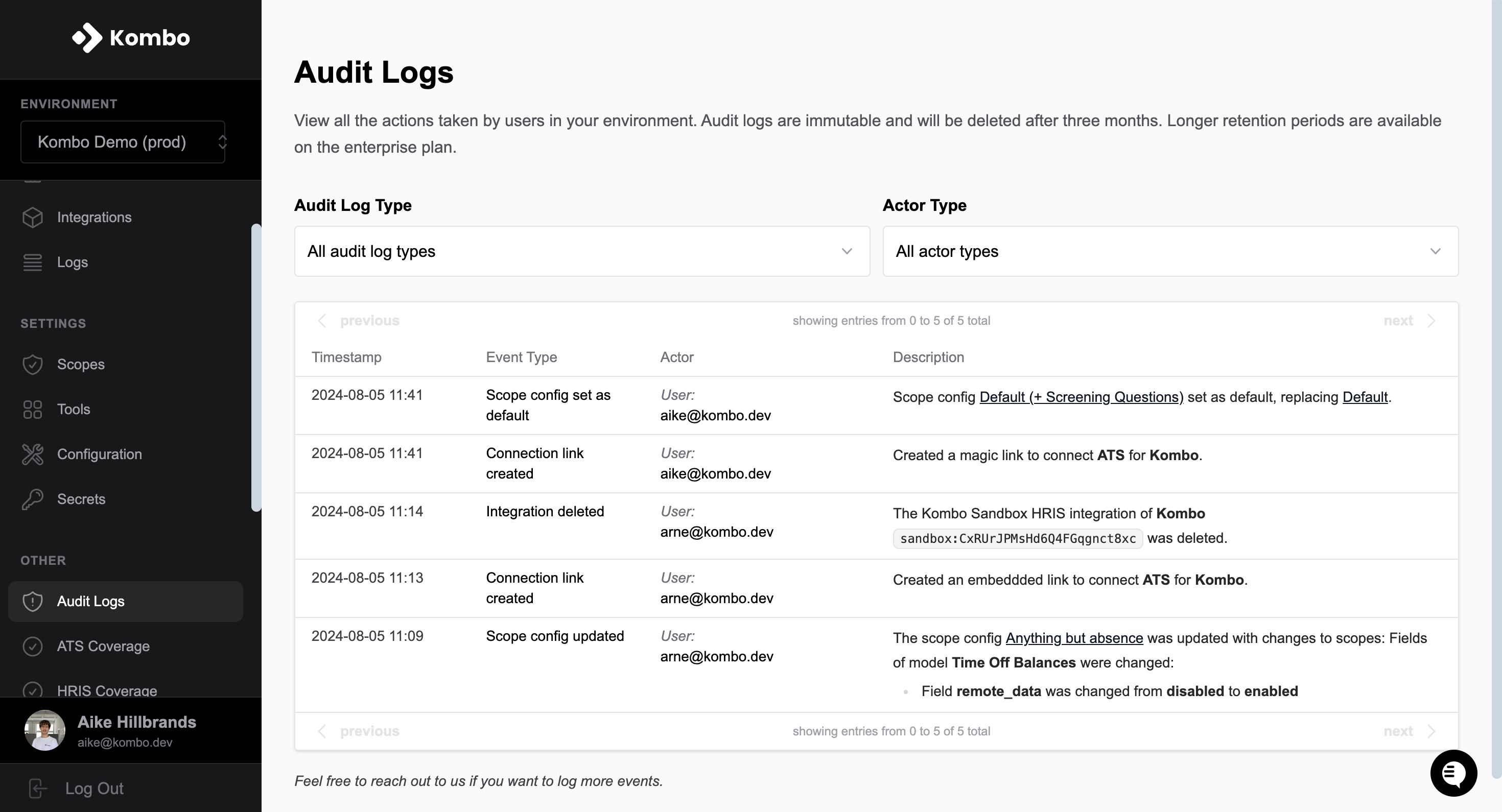 Audit Logs Screenshot