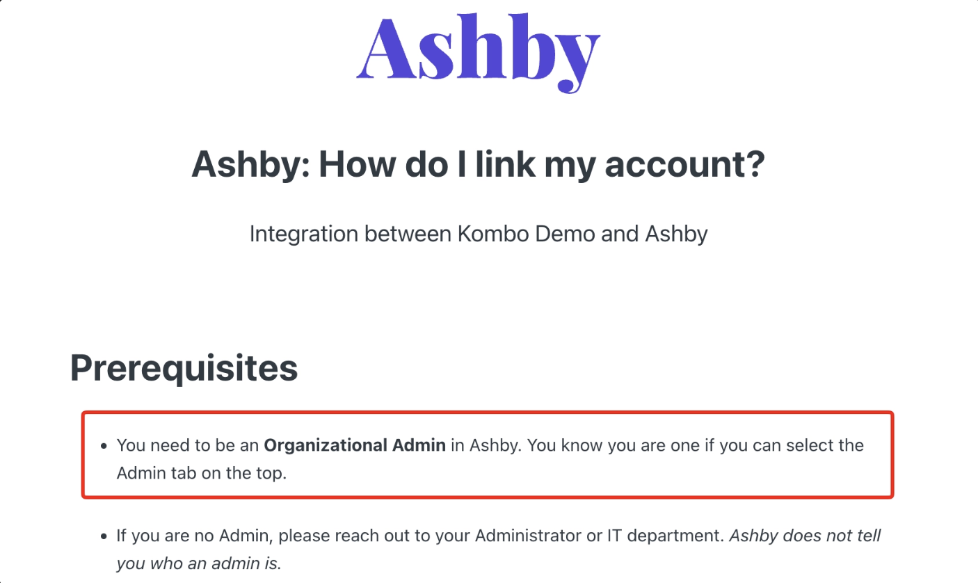 Example connection guide calling out the admin access required to connect