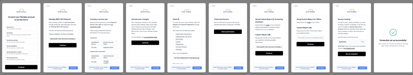 Workday connection flow with extra setup steps typical of enterprise tools