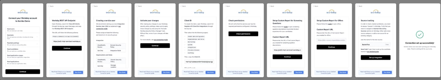 Workday connection flow with extra setup steps typical of enterprise tools