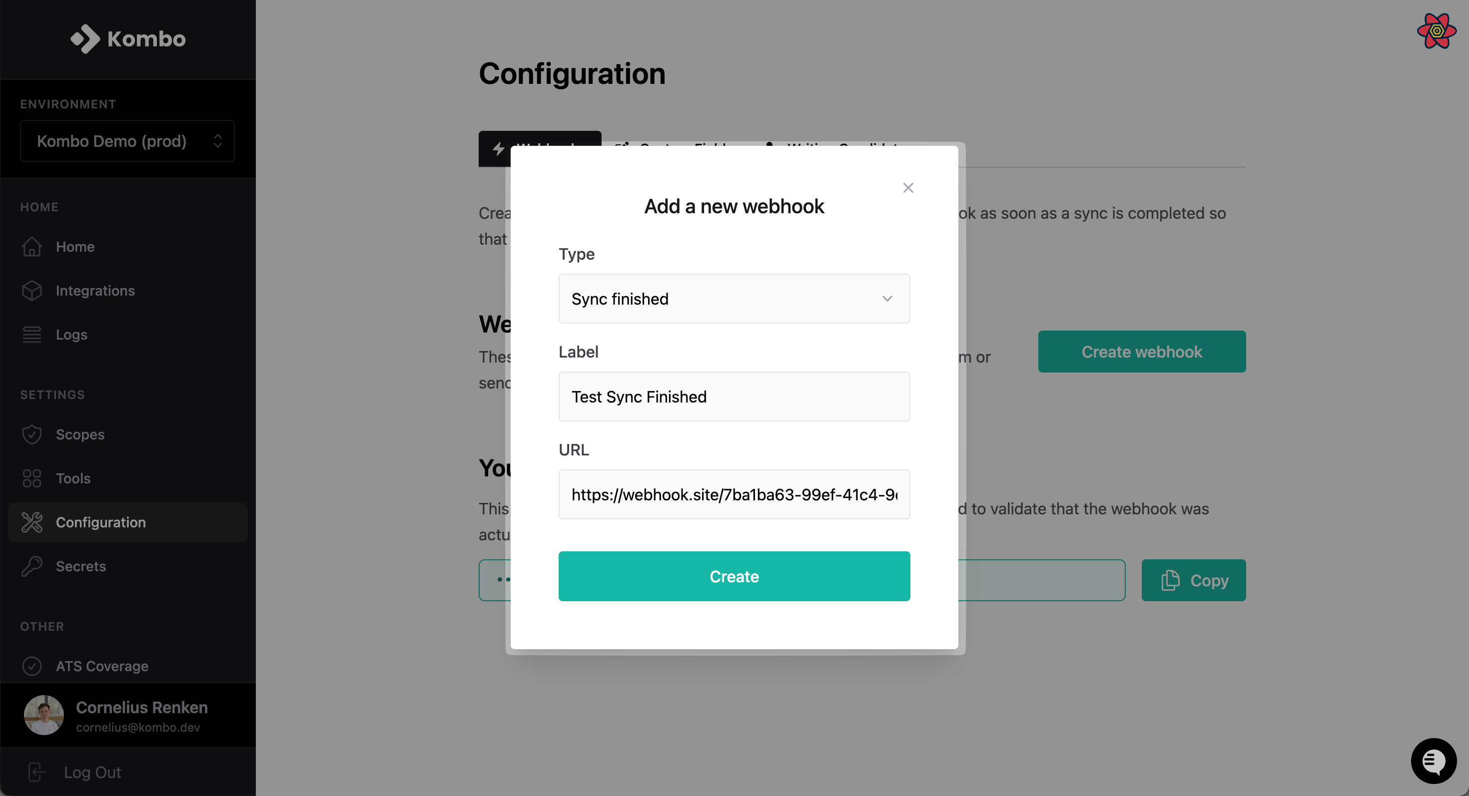 Create webhook