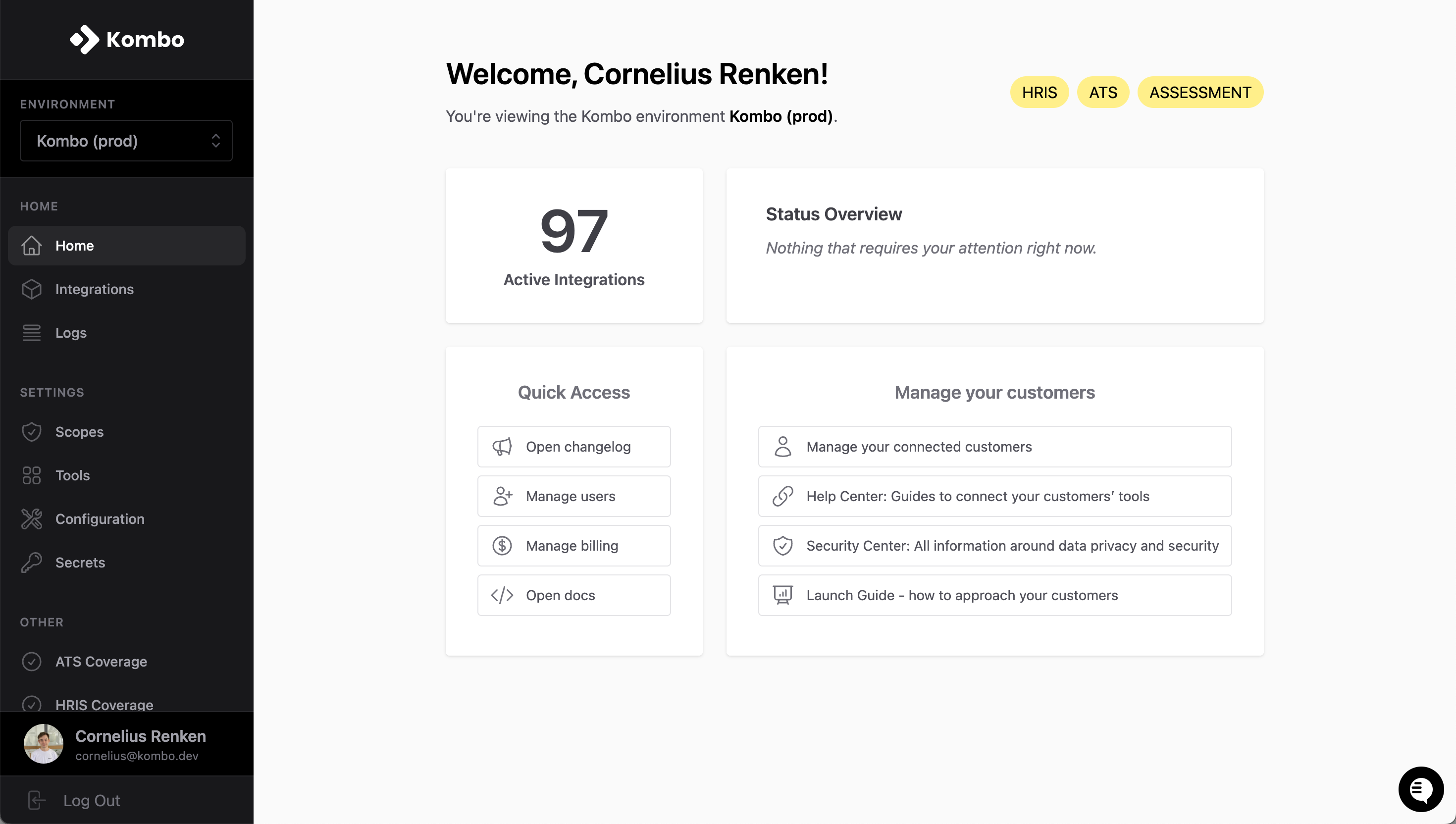 Kombo Dashboard