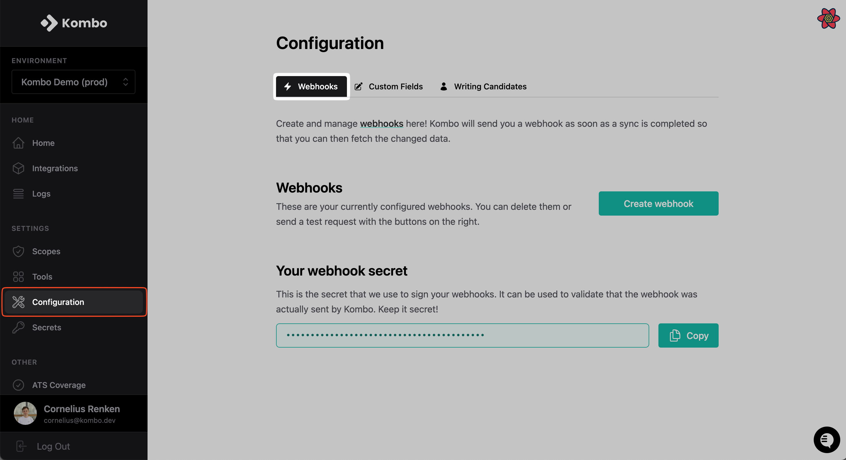 Webhook tab