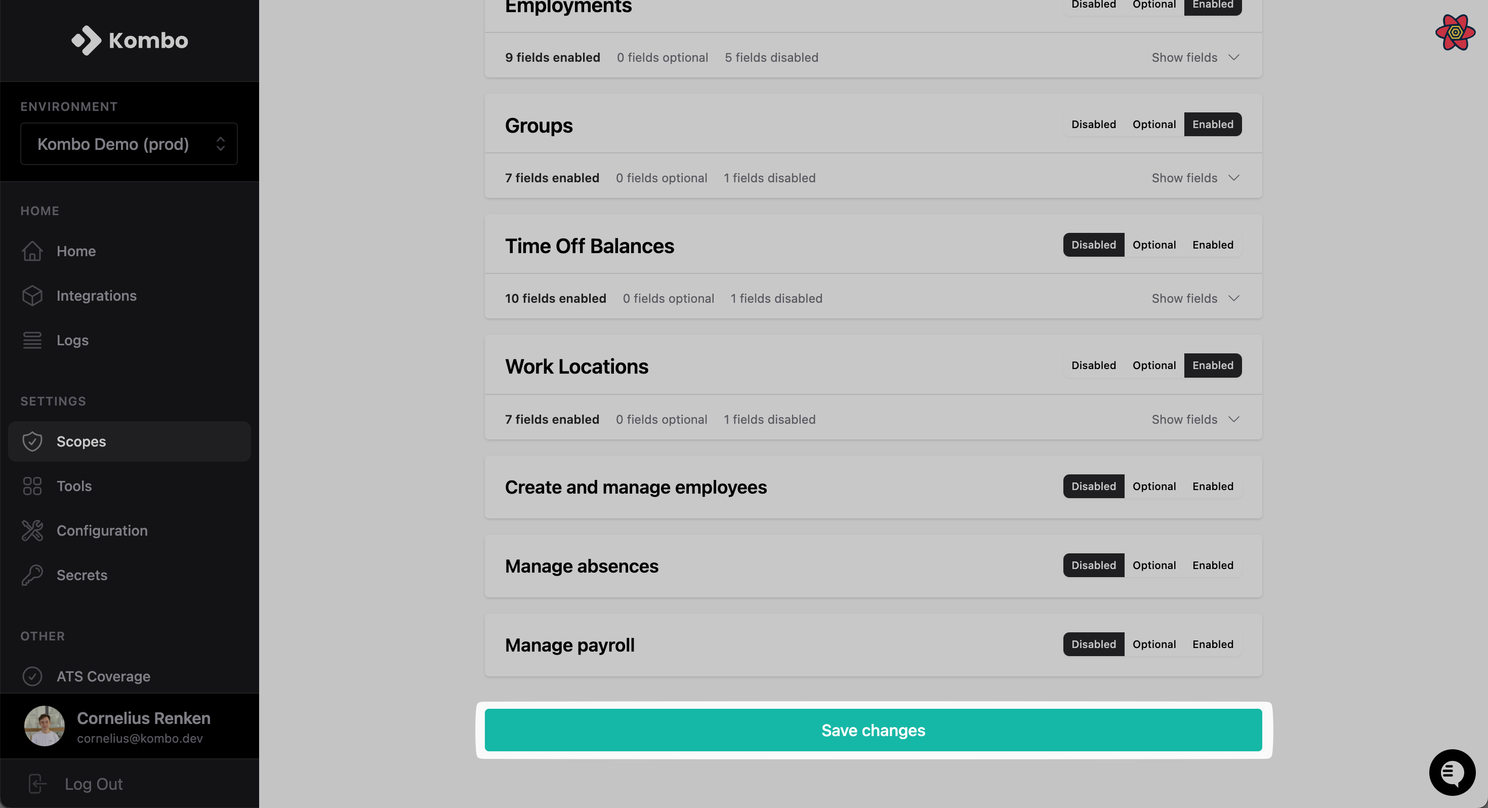 Saving scope config