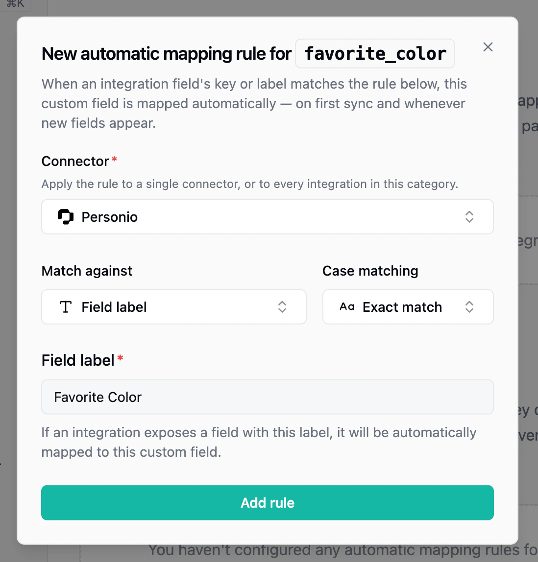 Create automatic mapping rule
dialog