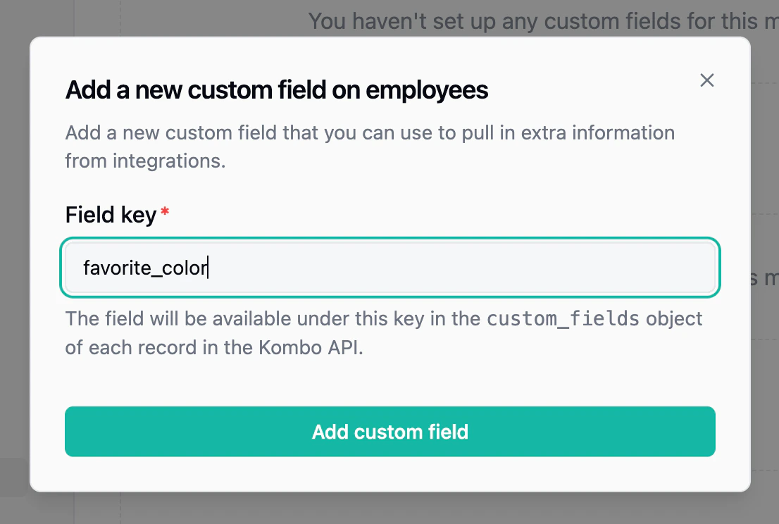 Create custom field
dialog