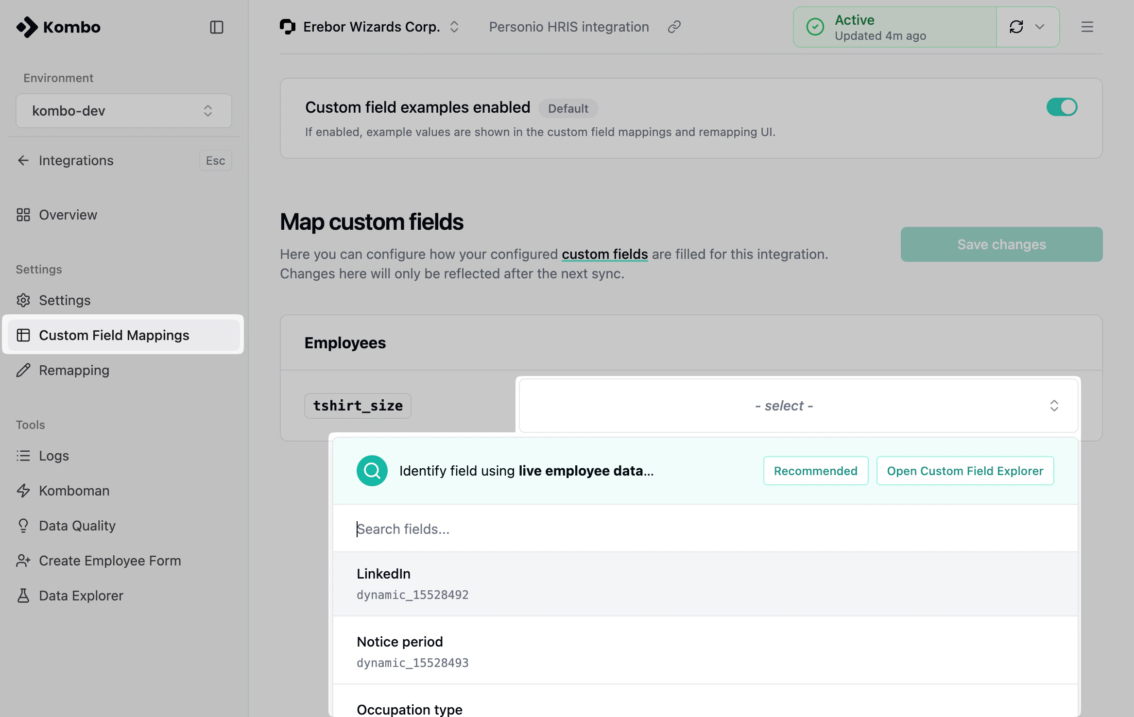Custom field mapping
dropdown