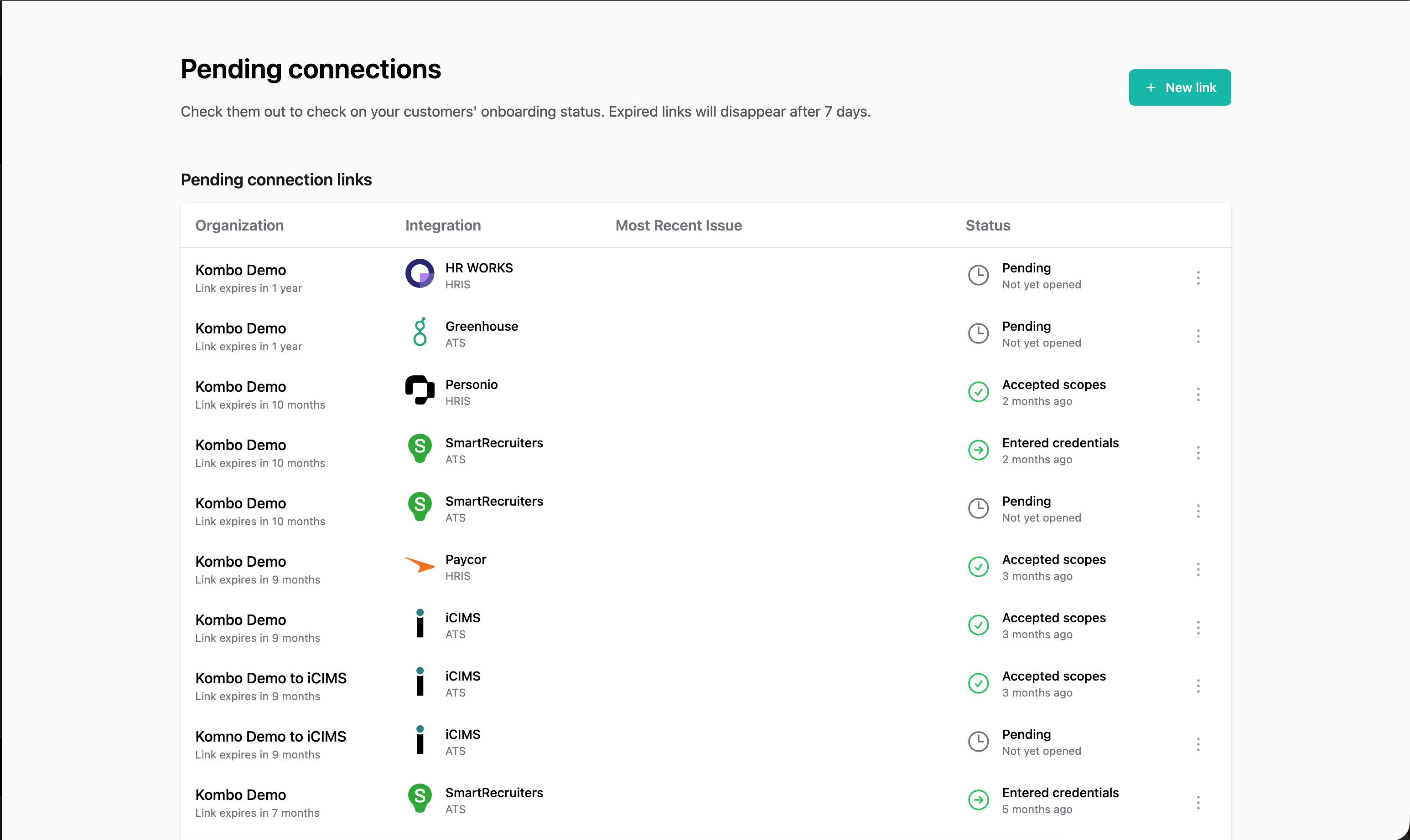 Pending connection detail view