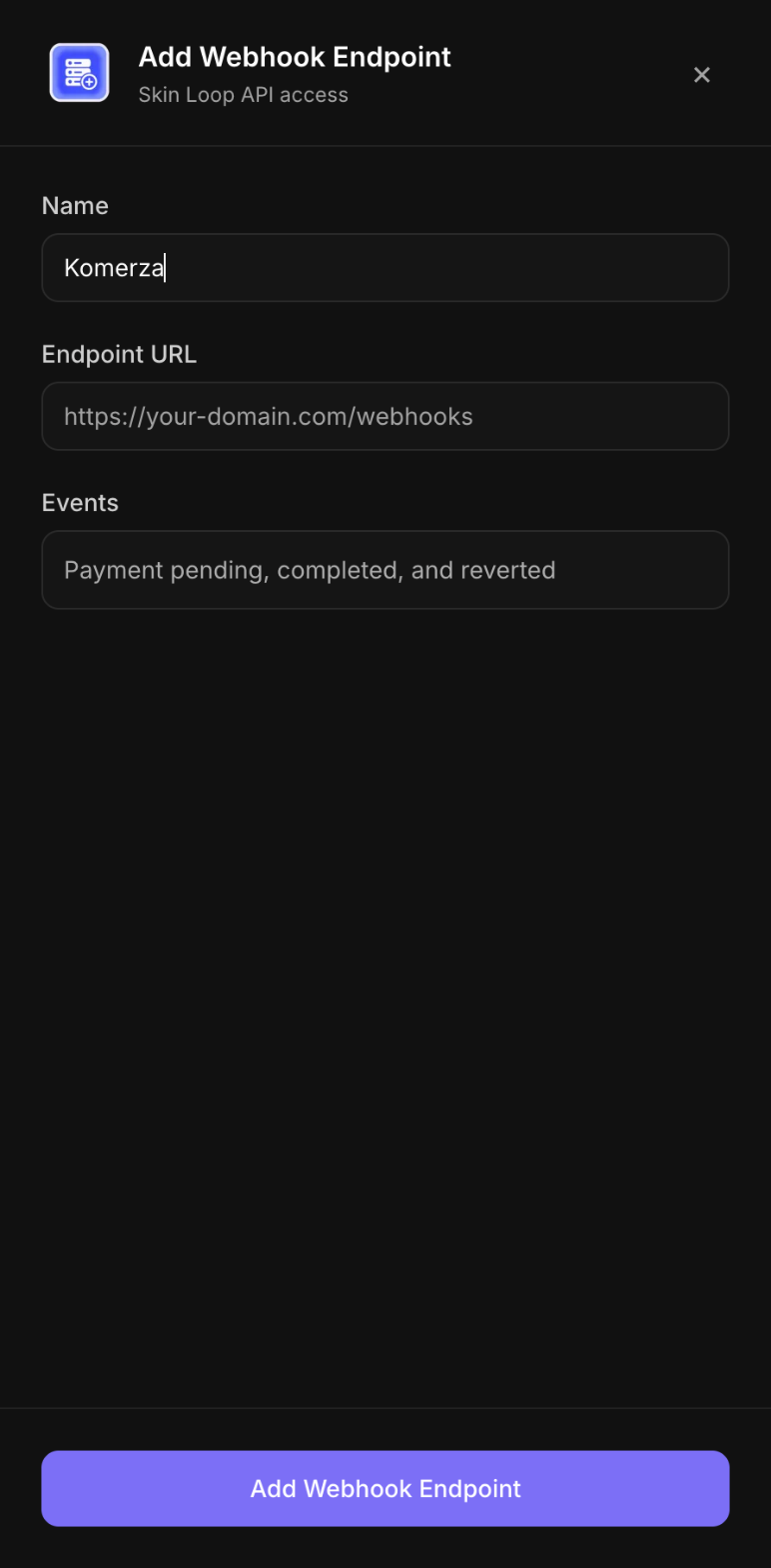 Add Webhook Endpoint in Skinloop