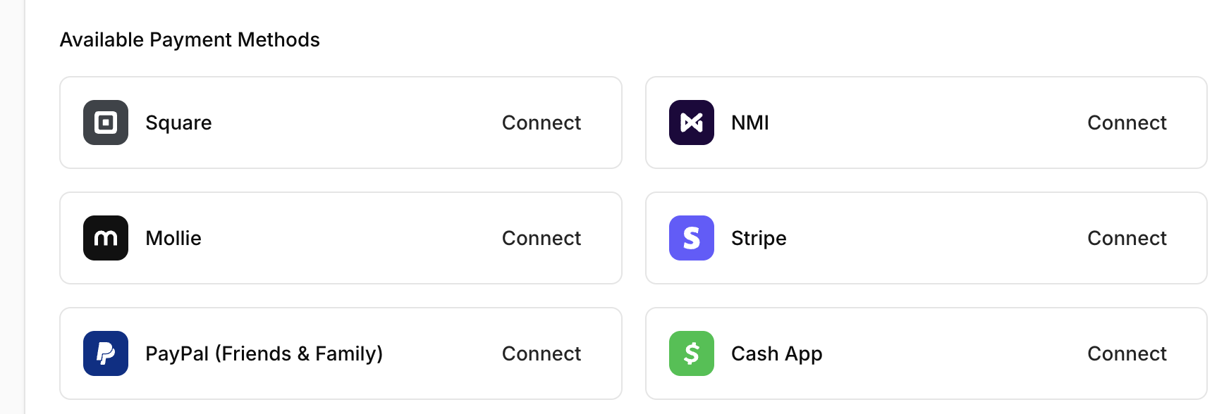 Connect Cash App in Dashboard