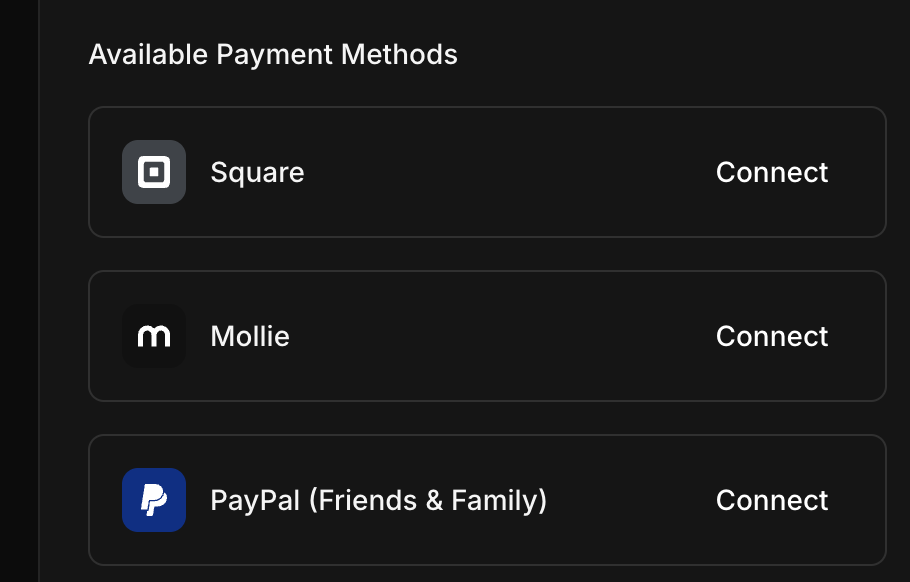 Connect PayPal in Dashboard