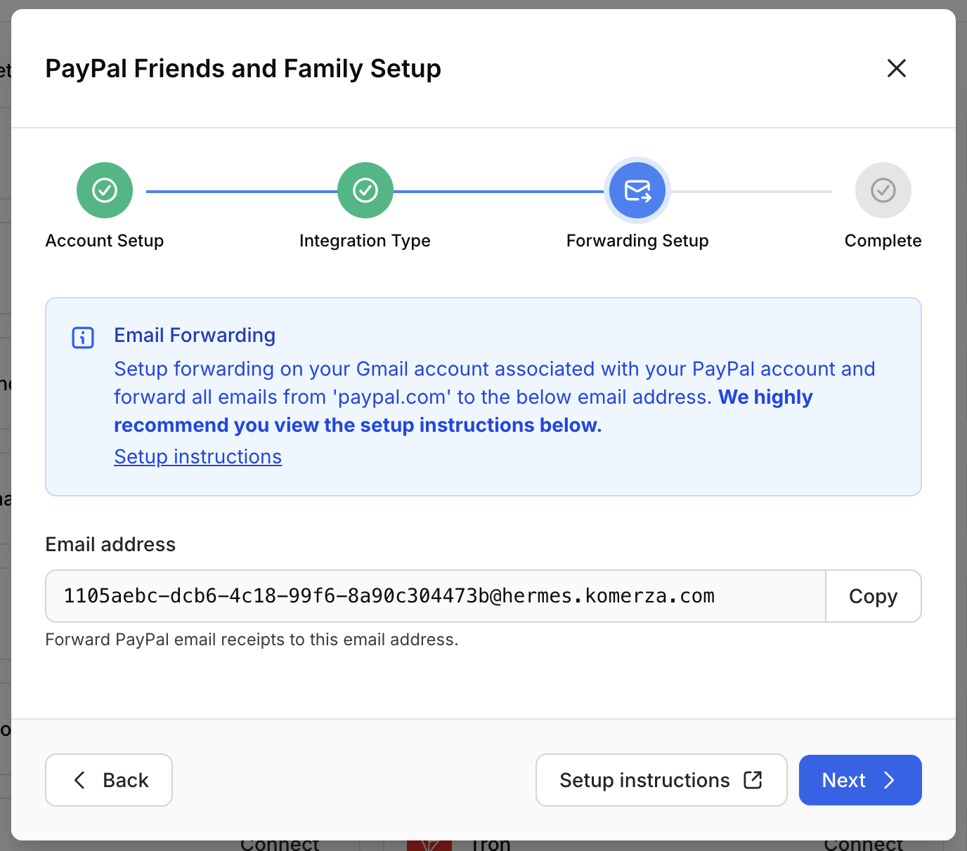 Copy Forwarding Email for PayPal